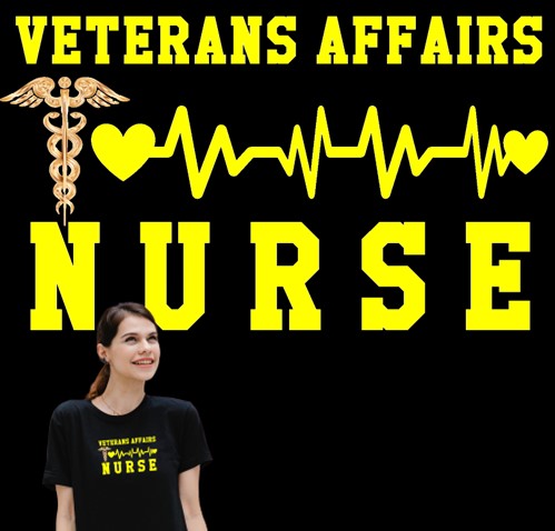 Closer view of the VA Nurse design graphic on black background.