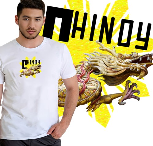 Man wearing White T-Shirt with Pinoy Dragon Design