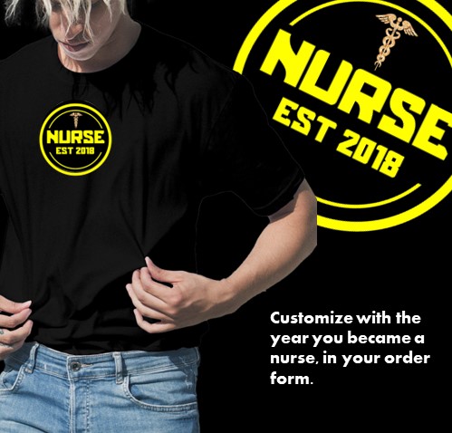 Nurse wearing black t-shirt with the Nurse establised year design
