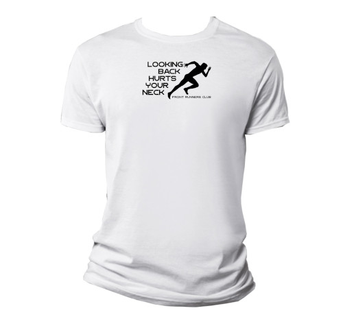 Mockup sample of a white t-shirt Runner's graphic print design.